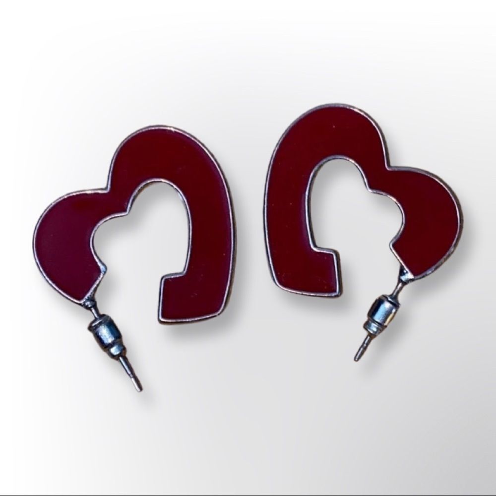- Acrylic Chunky Red Heart Hoop Earrings Valentine's Earrings